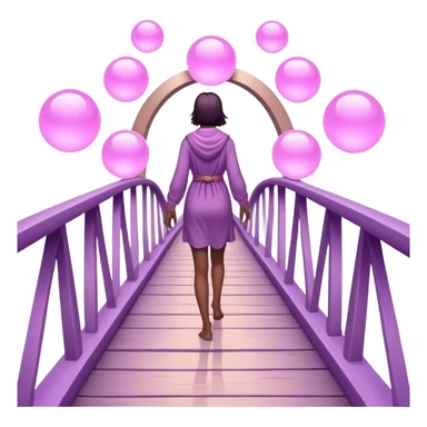 
A small figure walks across a glowing bridge, holding soft pink and purple orbs in each hand—symbolizing compassion and forgiveness. A gentle heart aura trails behind them, showing healing in motion. sticker