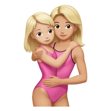 brunette trainer hugs a blonde child in a pink leotard ою в рожевому трико  sticker