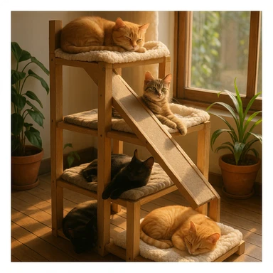 cats relaxing in a vertical playhouse sticker
