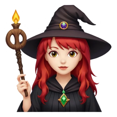 a witchy girl with long red hair and bangs holding a lucky sign sticker