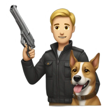 homme avec un chien et un pistolet  sticker