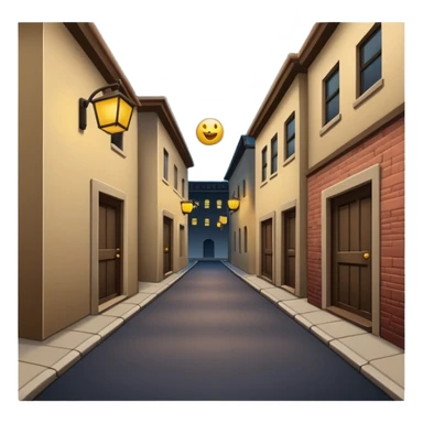 dimly lit alley with simplified background buildings, emoji style sticker