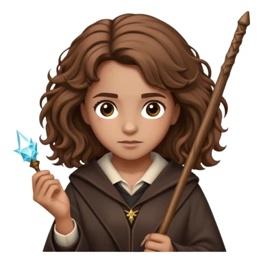 Hermione Granger from Harry Potter with bushy brown hair and wand sticker