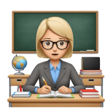 exhausted teacher in a bustling classroom sticker