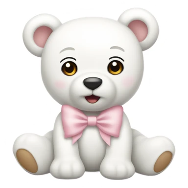 White teddy bear with light pink bow on the ear sticker