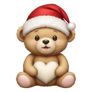 FLUFFY Teddy bear wearing a santa hat, SMILLING EYES CLOSED WITHS HEARTS AROUND HIS HEAD sticker