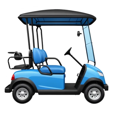 Electric blue golf cart with black seat and top sticker