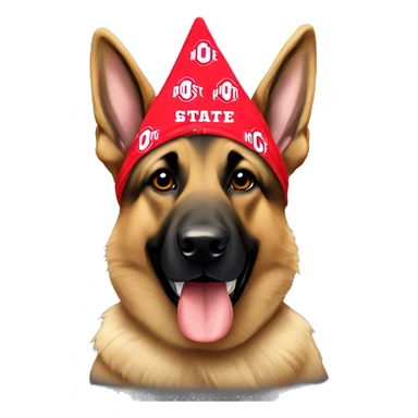 German Shepherd wearing an Ohio state bandana sticker
