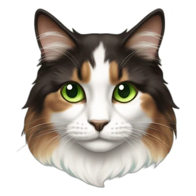 staring longhaired dark brown and white calico cat with green eyes sticker