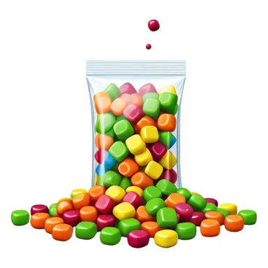 Geometric minimalist Skittles package, just a rainbow colored square with a small spill of green round candies. Ultra clean design. sticker