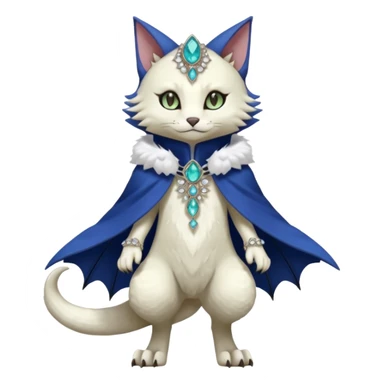Kawaii cute beautiful pretty elegant divine edgy feline-vernid-sergal-Fakémon-Pokémon-Digimon-fursona-animal-creature, full body, with intricate detailed markings, Embroidered capelet, Gem-studded horn ring sticker