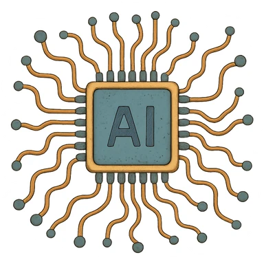 ghibli style abstract AI chip with neural network lines sticker