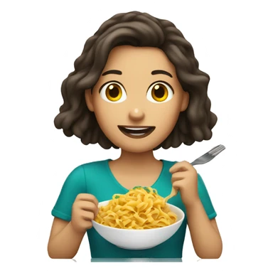 brunette girl eating pasta sticker