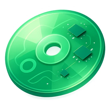 A minimalist CD disc with abstract pattern, glowing effect, green color sticker