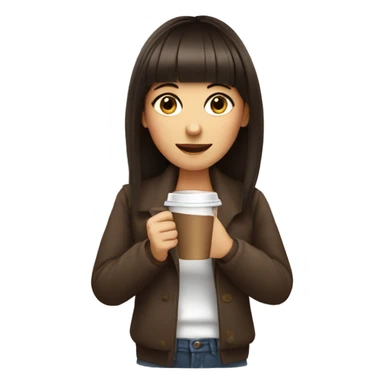 Brunette girl with bangs with a coffee on her hands sticker