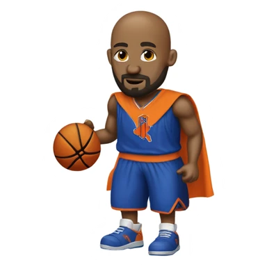 The Knicks with a bald head, beard, and goatee, a white and orange cape…spinning a basketball on its head. sticker