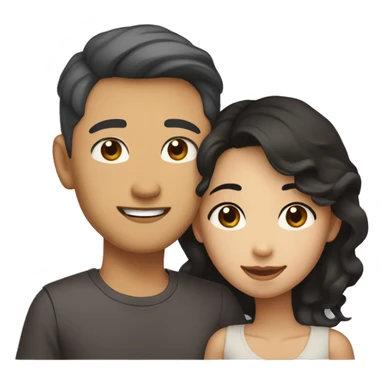 A half pale Asian man with short dark hair and amber eyes embracing and loving a half Asian woman with long wavy dark hair and dark hazel eyes. They love each other a lot And have good fashion taste. sticker