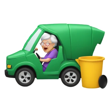 A grandma wrecking into a trashcan ￼ sticker