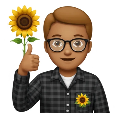 Make my biology teacher shes light brown, wears glasses, fat, all black flannel and sunflower shirt under and make her give 1 thumbs up sticker