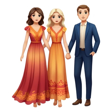 Elegant girl with a beautiful flowy dress and makeup and man together in Montenegro sunset holding hands  sticker