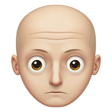 Steven Miller, bald, grim expression, narrow rectangular head, bottom lip sticking out, eyelids lower on the outside sticker