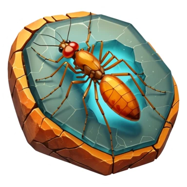 3D render of Amber Mosquito, embedded in a chunk of rough sedimentary rock, cracked stone texture, ancient fossil aesthetic, trapped inside a glowing translucent orange amber gem, matte dry finish, Apple emoji style, isolated on white background --v 6.0 sticker