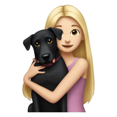 Pretty blonde girl with long hair, hugging a black dog with pointy ears sticker