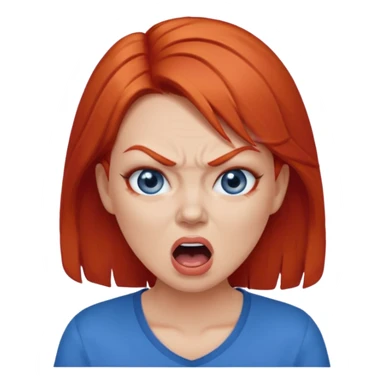 mujer pelirroja con los ojos y los labios maquillados enojada gritando con remera azul sticker