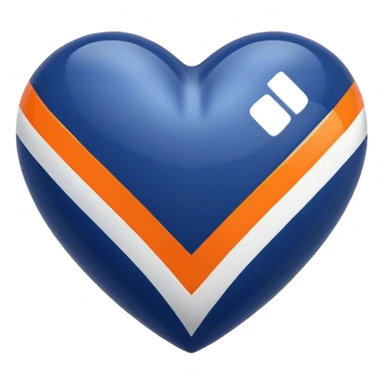 Glossy, sporty dark blue heart with diagonal white and orange athletic stripes going down one side sticker
