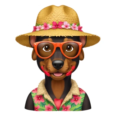 doberman with sunglasses and straw hat, hawaii shirt sticker