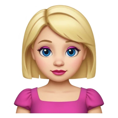 "Create an emoji-style character of Doris from Shrek — the tall barmaid with short blonde hair, bold makeup (blue eyeshadow, red lipstick), and a pink dress. Make her look confident and friendly, with a cartoonish round face and expressive emoji-like features. sticker
