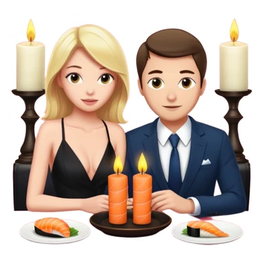 realistic photo of Alex Warren with a beautiful  victoria secret model on a candle lit sushi date sticker