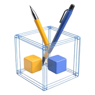 Create an emoji for 3D visualization and modeling. Show a 3D wireframe model or shape (e.g., a cube or sphere) with a design tool like a stylus and 3D rendering software interface. Use modern, professional colors. Do not include any emojis or smiley faces. Make the background transparent. sticker