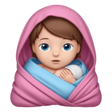 Newborn baby swaddled in pink, she has brown hair and blue eyes sticker