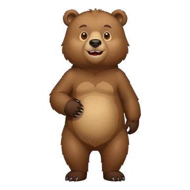 Cartoonish Russian grizzly bear, standing upright, front view, iOS emoji style sticker