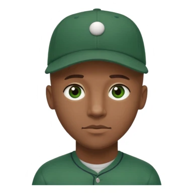 Black bald guy baseball cap only on the guy white girl brown hair green eyes sticker