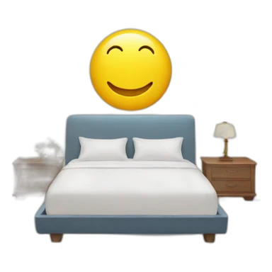 A bed with a giant smiley face pillow on sticker