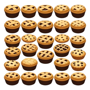 Baking community avatar in clean emoji-style illustration. Pies, cookies, and muffins grouped together, warm golden tones, simple shapes, flat design, high contrast, cozy and friendly. sticker