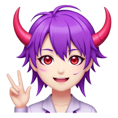 "Anime-style emoji of Neuro-Sama, the AI VTuber. Expressive, cute but slightly sinister.   
- Design: Purple hair, red eyes, mischievous smile.  
- Emotion: [выбери: happy / trolling / singing / angry / smug].  
- Style: Kawaii anime emoji, clean lines, pastel colors (purple, pink, black).  
- Key details: Devil horns (😈), music notes (🎵), or glitch effects for 'AI' vibe.  
- Background: Transparent or simple gradient.  
- No realistic shading, pure emoji-style."   sticker