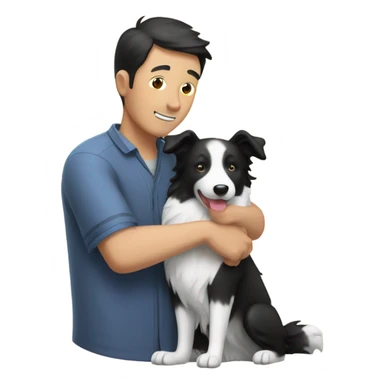 A Chinese man hug a border collie
 sticker