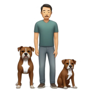 Sad Man with Chinese wife and brown Staffordshire terrier dog sticker