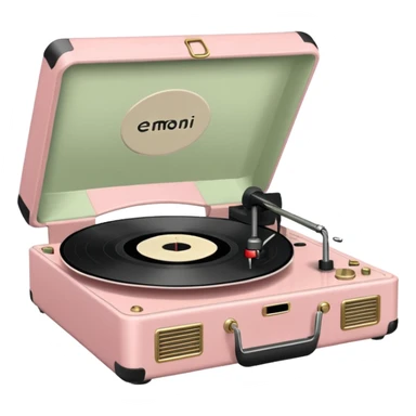 Vintage pale pink vinyl player, without the cover, details colored in sage sticker