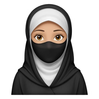Make a emoji of a Muslim girl wearing a white hijab and "niqab on her face, with only her eyes visible" and her full body covered in an abaya or burqa. sticker