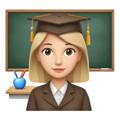 A teacher in a classroom with a hat sticker