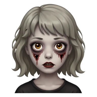 Cabelo ondulado  um pouco cheio e franja curta  Olhos marrons e pequenos e feita d ezumbi sticker