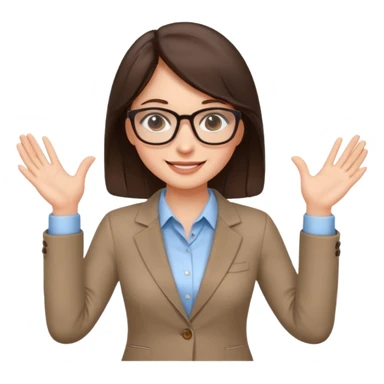 a cute brunette girl in a business casual attire  wearing glasses  with two hands  sticker