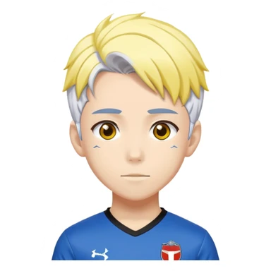 High school soccer player. Wears a uniform with red based and black on sides and yellow. His hair is a mixture of white on the top and blue on the bottom. He is a anime character from Bluelock and is Dutch. sticker