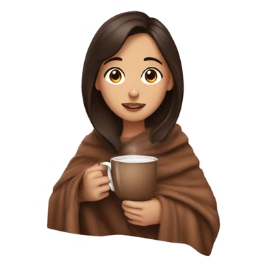 A brunette girl being cozy with a blanket and a cup of hot chocoate sticker