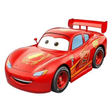red cartoon race car racing with motion lines, inspired by Lightning McQueen sticker
