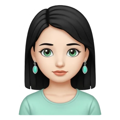 A girl emoji wearing  silver colour jhumka and light mint green colour tshirt with dark black hair sticker